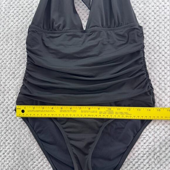 Lands End Swimsuit Womens 8 Black Once Piece Plunge V-Neck Halter Tie Sexy - Picture 10 of 12